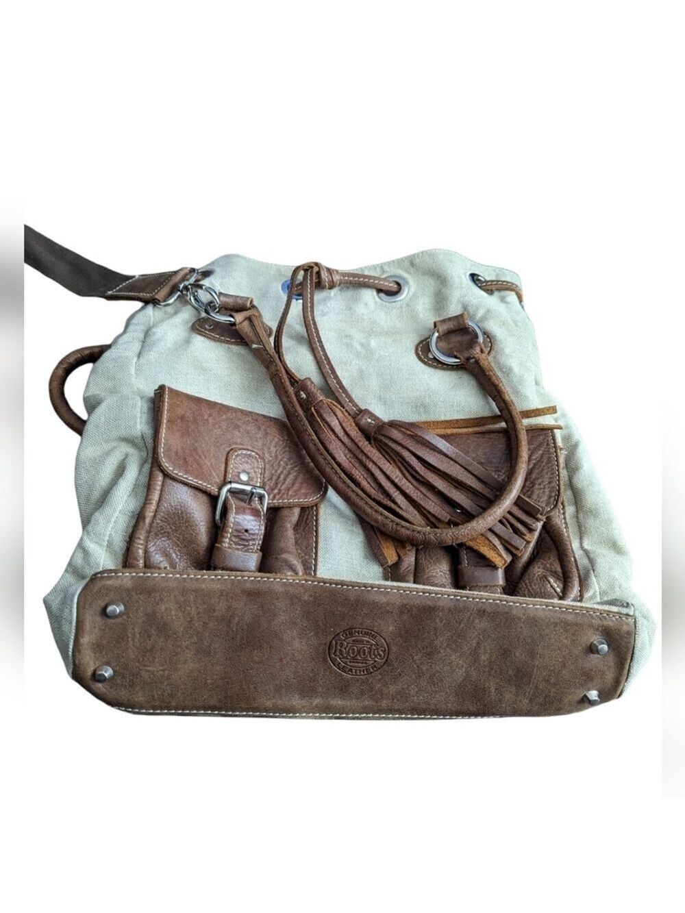 HP Roots Canvas & Leather Drawstring Bag - Picture 2 of 16